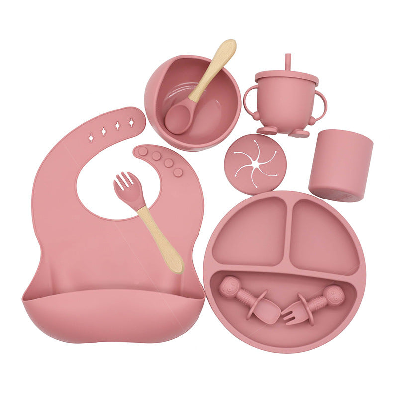 8-Piece Silicone Baby Feeding Set in pink